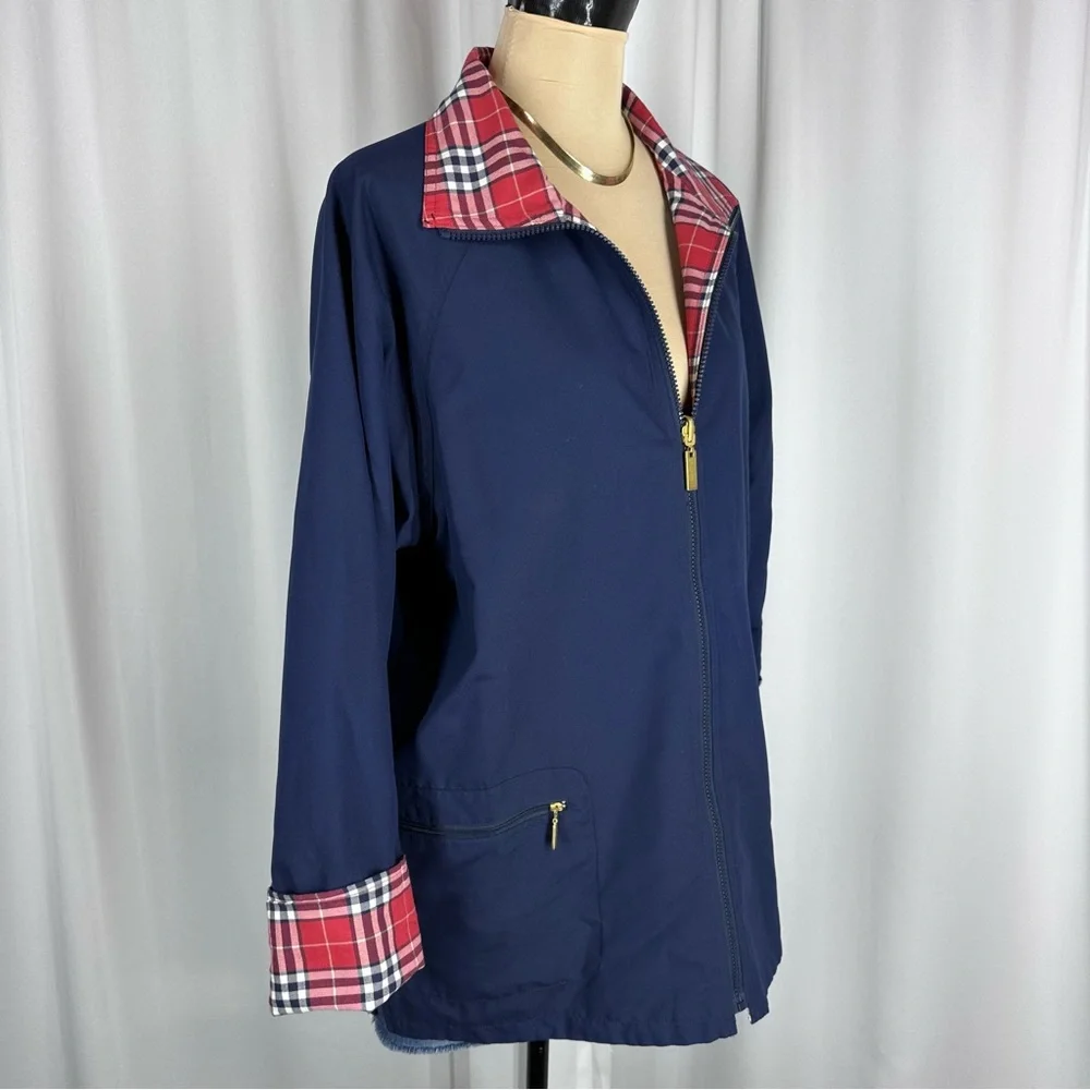 NWOT KORET Country Club Reversible‎ Jacket Sz M Navy Blue/McGregor Plaid